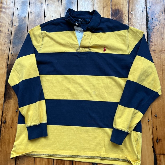 Polo Ralph Lauren Other - VTG Polo Ralph Lauren Men’s Large Striped Rugby Polo Shirt Yellow Blue Preppy